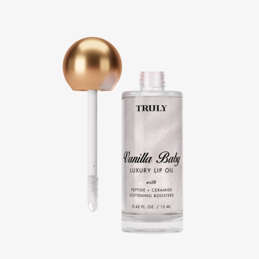 TRULY Vanilla Baby Luxury Lip Oil | Peptide + Ceramide Hydrating Gloss 0.42 oz - Picture 3 of 6